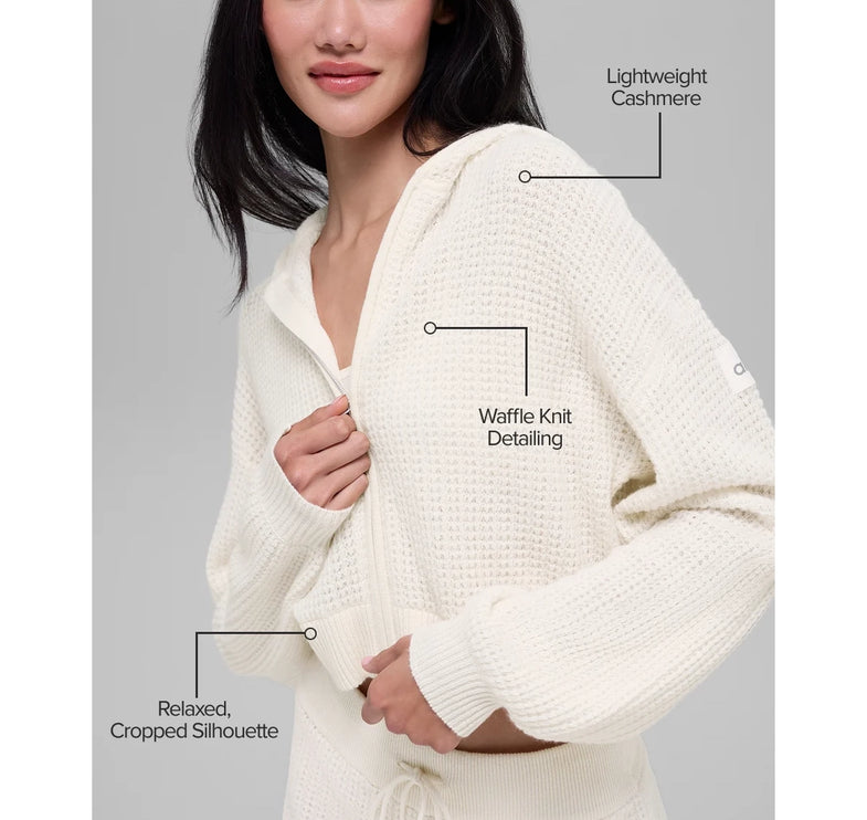 alo Women's Cashmere Plush Waffle Full Zip Hoodie Ivory
