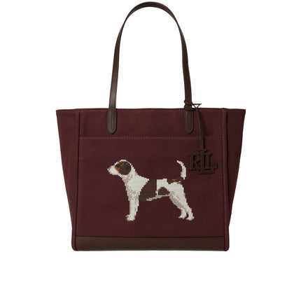 Polo Ralph Lauren Women's Dog-Embroidered Large Cameryn Tote Bag Dark Garnet/Brown