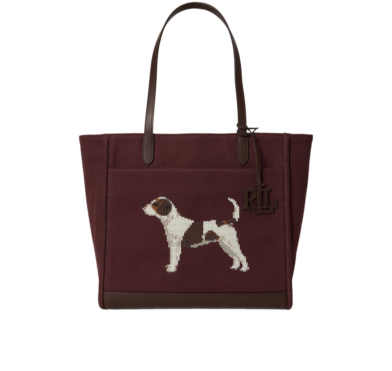 Polo Ralph Lauren Women's Dog-Embroidered Large Cameryn Tote Bag Dark Garnet/Brown