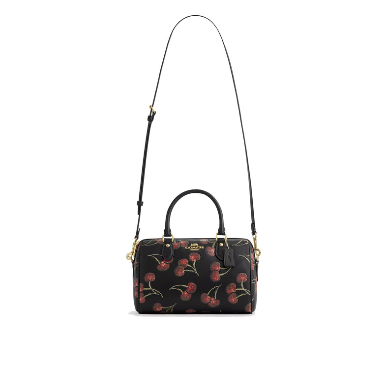 Coach Women's Rowan Satchel Bag With Cherry Print Gold/Black Multi