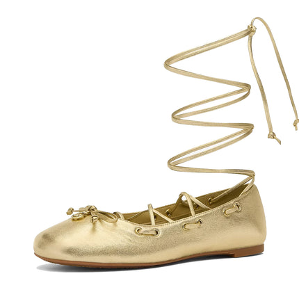 Michael Kors Women's Shae Flex Metallic Leather Ballet Flat Pale Gold