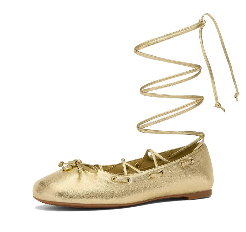 Michael Kors Women's Shae Flex Metallic Leather Ballet Flat Pale Gold