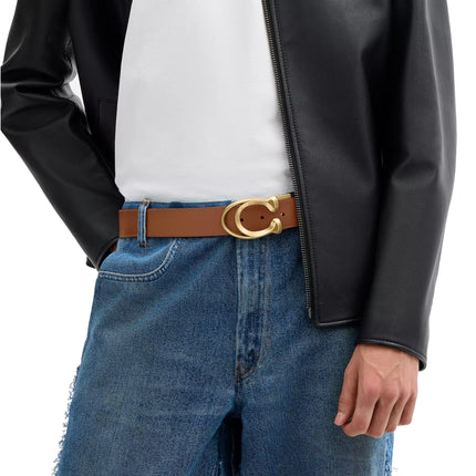 Coach Unisex Outline C Buckle Cut-To-Size Belt, 38 Mm Black/Saddle