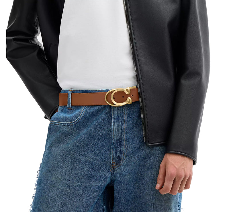 Coach Unisex Outline C Buckle Cut-To-Size Belt, 38 Mm Black/Saddle