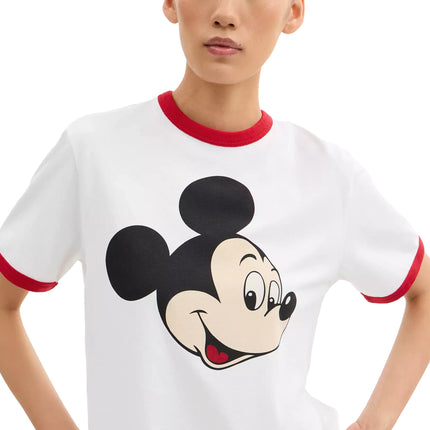 Coach Women's Disney X Coach Mickey Graphic Ringer T-Shirt In Organic Cotton White