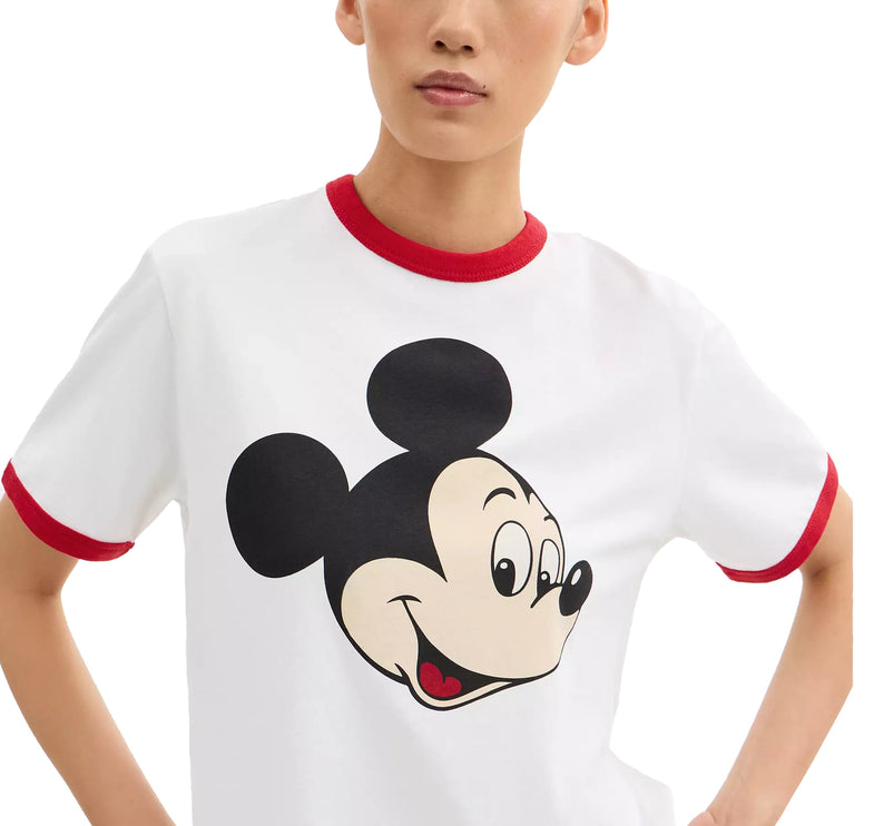 Coach Women's Disney X Coach Mickey Graphic Ringer T-Shirt In Organic Cotton White