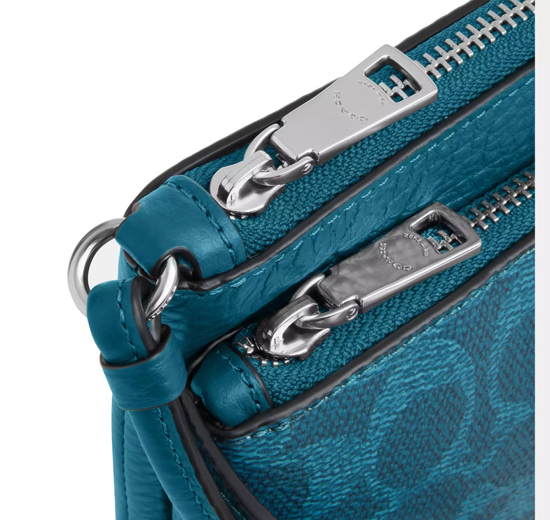 Coach Women's Double Zip Wallet In Signature Canvas Silver/Aquamarine