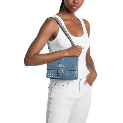 Michael Kors Women's Greenwich Small Studded Distressed Crossbody Bag Cornflower