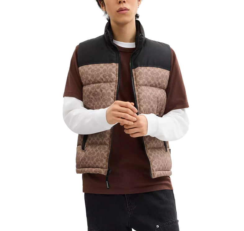Coach Men's Signature Down Vest In Recycled Polyester Tan Signature