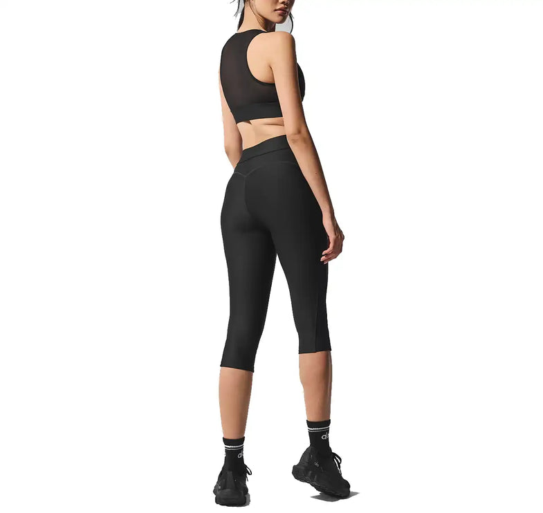 alo Women's Airlift Mesh High-Waist Just Right Capri Black