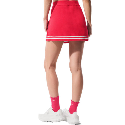 alo Women's Tennis Club Sweater Knit Skirt Candy Red/White