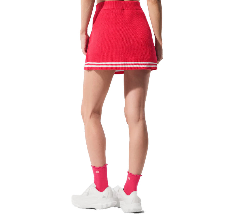 alo Women's Tennis Club Sweater Knit Skirt Candy Red/White