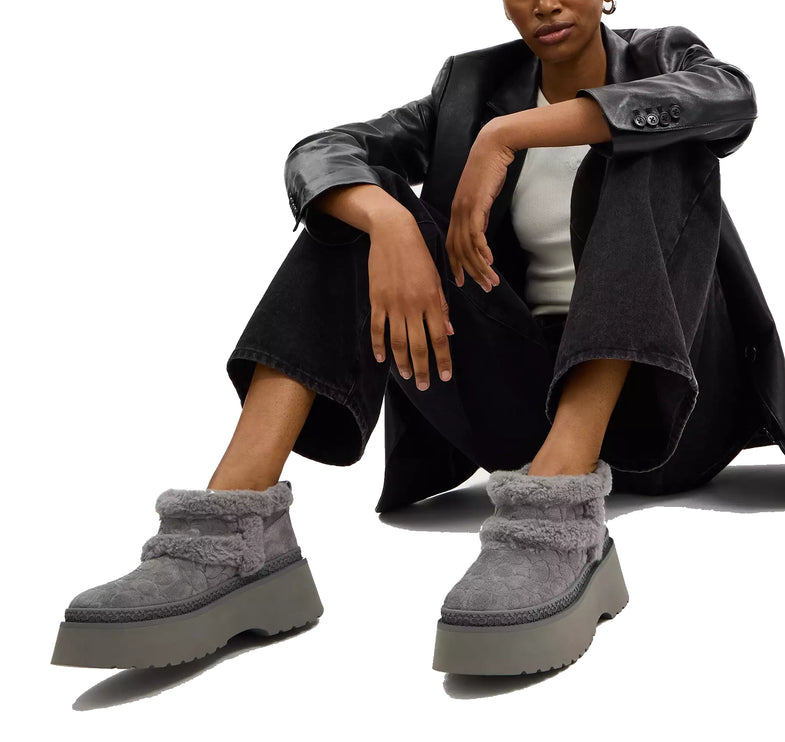 Coach Women's Christina Bootie In Signature Suede Charcoal