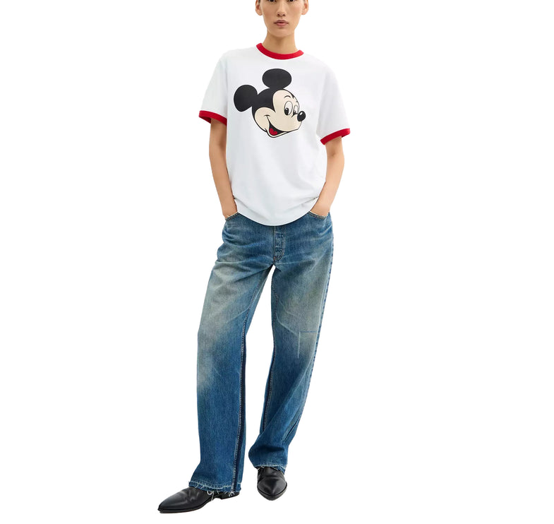 Coach Women's Disney X Coach Mickey Graphic Ringer T-Shirt In Organic Cotton White