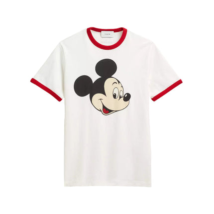 Coach Women's Disney X Coach Mickey Graphic Ringer T-Shirt In Organic Cotton White
