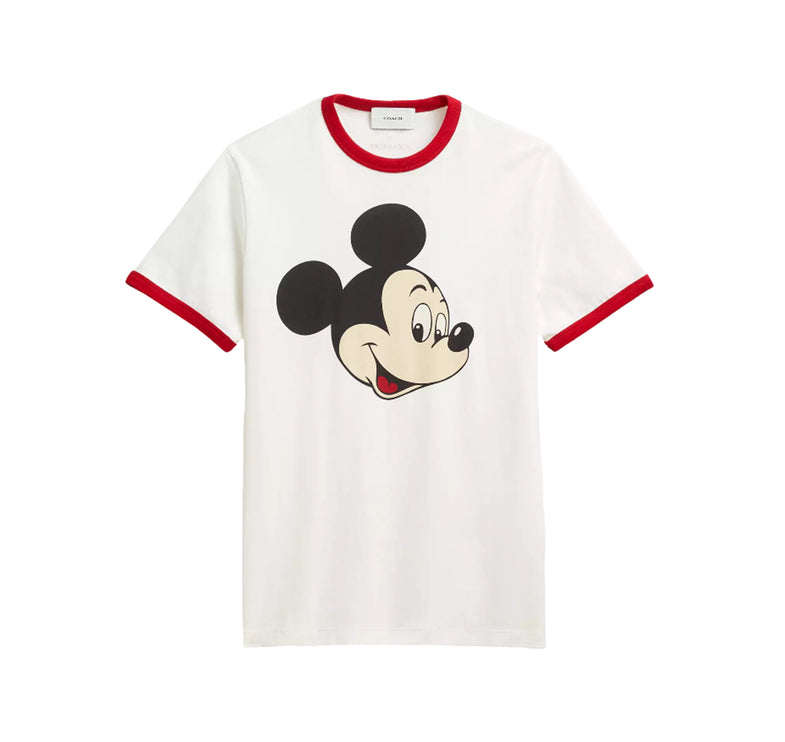 Coach Women's Disney X Coach Mickey Graphic Ringer T-Shirt In Organic Cotton White