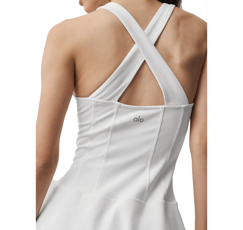 alo Women's Airbrush Sparks Fly Corset Tennis Dress White