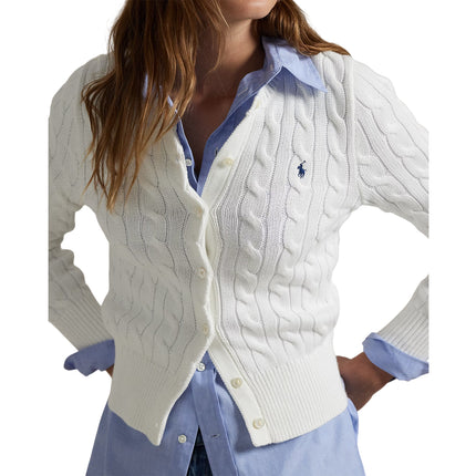 Polo Ralph Lauren Women's Cable-Knit Cotton Crewneck Cardigan White