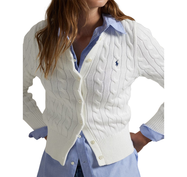 Polo Ralph Lauren Women's Cable-Knit Cotton Crewneck Cardigan White