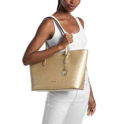 Michael Kors Women's Arden Large Metallic Top-Zip Tote Bag Pale Gold