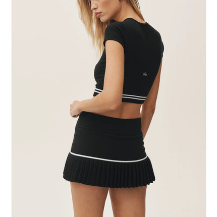alo Women's Cotton Cashmere High-Waist My Serve Tennis Skirt Black/White