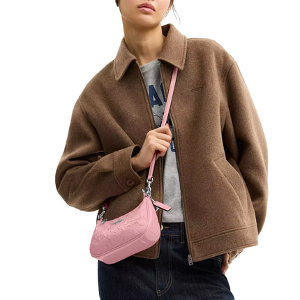 Coach Women's Teri Mini Crossbody Bag In Signature Leather With Heart Charm Silver/Pink