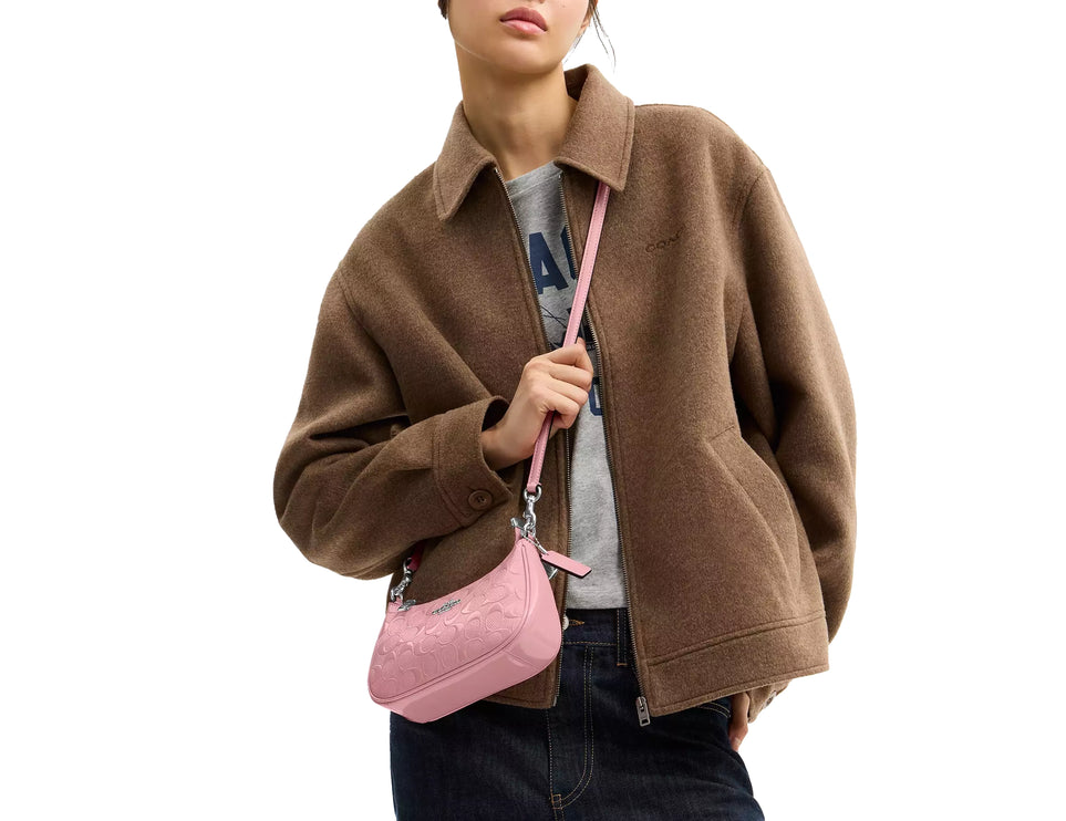 Coach Women's Teri Mini Crossbody Bag In Signature Leather With Heart Charm Silver/Pink