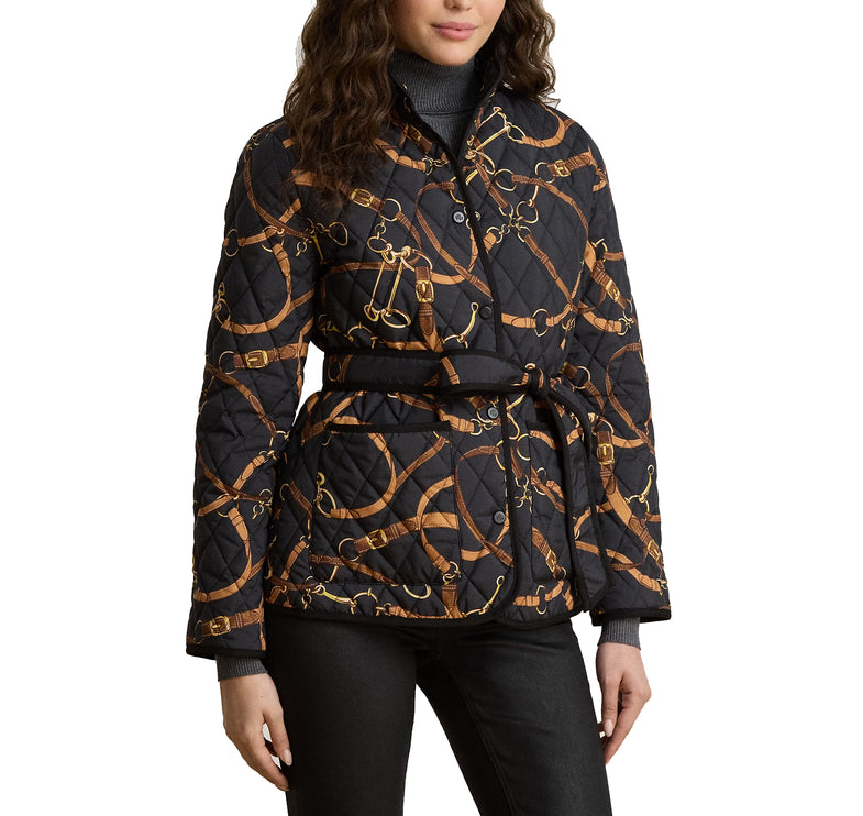 Polo Ralph Lauren Women's Belting-Print Quilted Mockneck Jacket Black