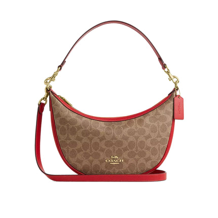 Coach Women's Aria Shoulder Bag In Signature Canvas Gold/Tan/Carnation