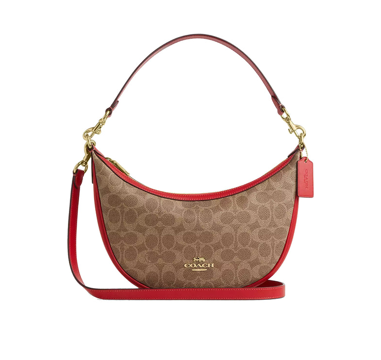 Coach Women's Aria Shoulder Bag In Signature Canvas Gold/Tan/Carnation