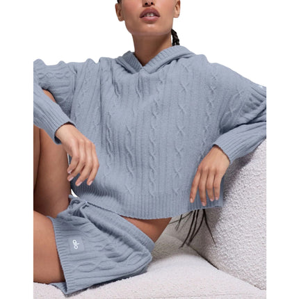 alo Women's Cable Knit Winter Bliss Hoodie Winter Frost