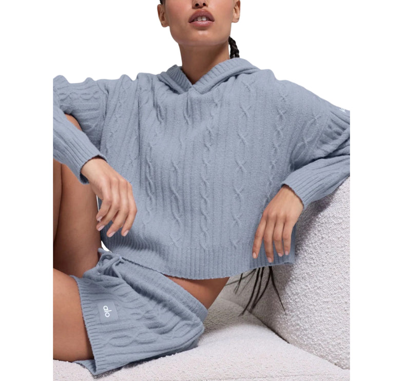 alo Women's Cable Knit Winter Bliss Hoodie Winter Frost