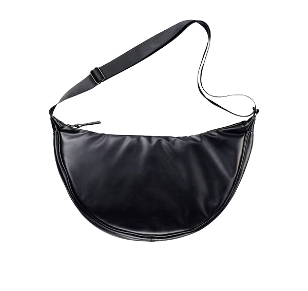 Uniqlo Unisex Faux Leather Round Shoulder Bag 09 Black
