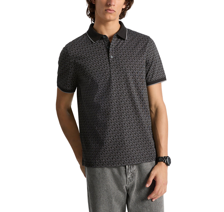 Michael Kors Men's Greenwich Signature Logo Print Cotton Polo Shirt Black