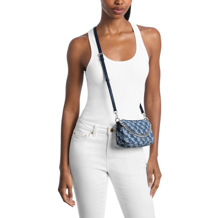 Michael Kors Women's Carmela Small Patchwork Denim Convertible Crossbody Bag Washed Denim
