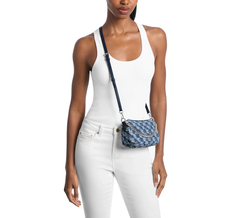 Michael Kors Women's Carmela Small Patchwork Denim Convertible Crossbody Bag Washed Denim