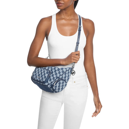 Michael Kors Women's Merritt Medium Patchwork Denim Convertible Shoulder Bag Washed Denim