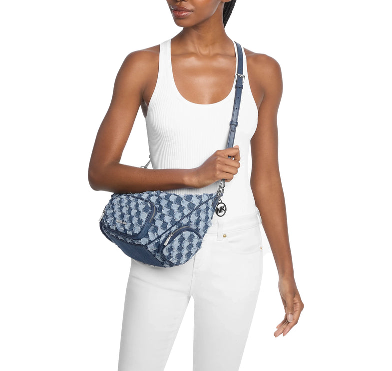 Michael Kors Women's Merritt Medium Patchwork Denim Convertible Shoulder Bag Washed Denim