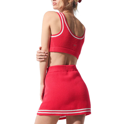 alo Women's Tennis Club Sweater Knit Bra Candy Red/White