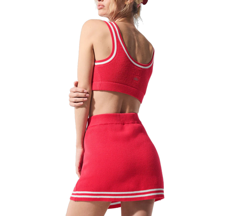 alo Women's Tennis Club Sweater Knit Bra Candy Red/White