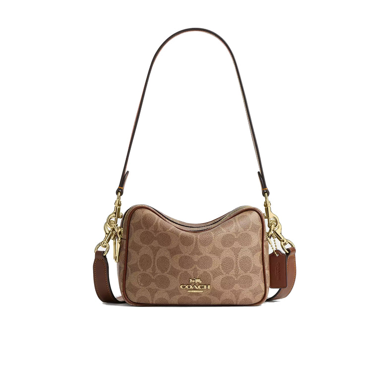 Coach Women's Mini Carey Crossbody Bag In Signature Canvas Gold/Tan/Brown