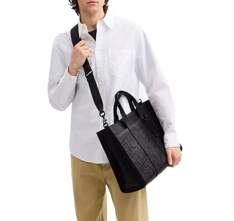 Coach Unisex Wesley Tote In Maxi Signature Leather Black