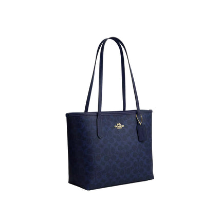 Coach Women's Medium City Tote Bag In Signature Canvas Gold/Navy
