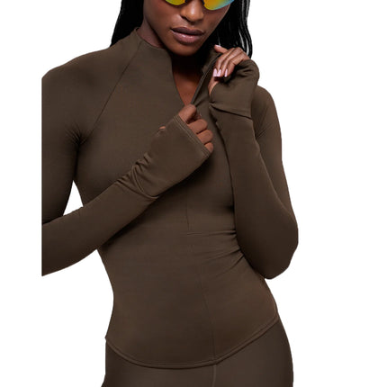 alo Women's Airlift Winter Warm 1/4 Zip Long Sleeve Espresso