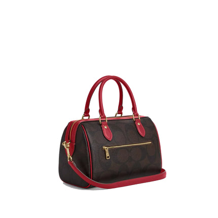 Coach Women's Rowan Satchel Bag In Maxi Signature Canvas Gold/Walnut/True Red