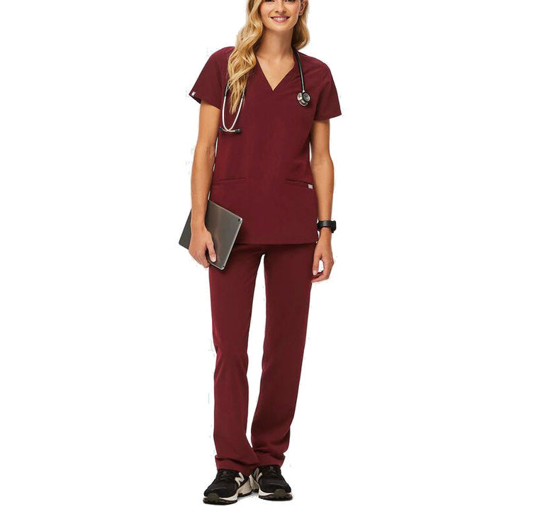 FIGS Women's Casma Three Pocket Scrub Top Burgundy