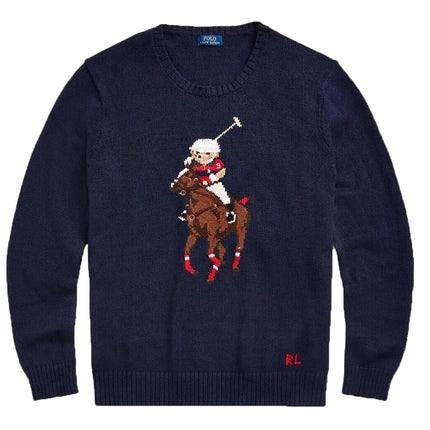 Polo Ralph Lauren Men's Polo Bear Big Pony Player Standing Horse Knit Sweater Navy