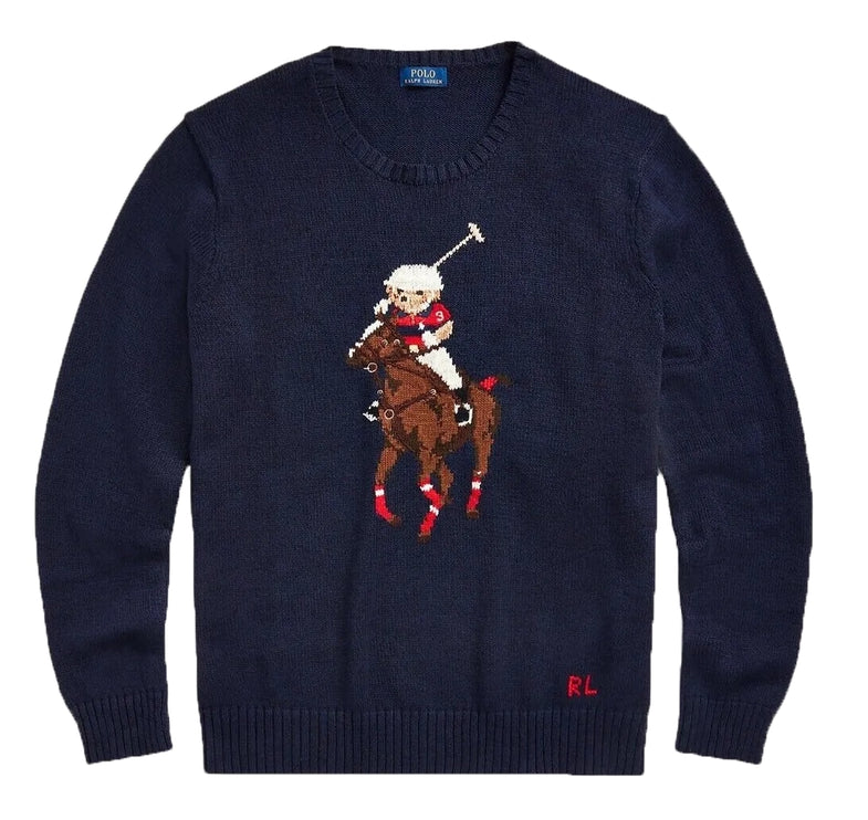 Polo Ralph Lauren Men's Polo Bear Big Pony Player Standing Horse Knit Sweater Navy