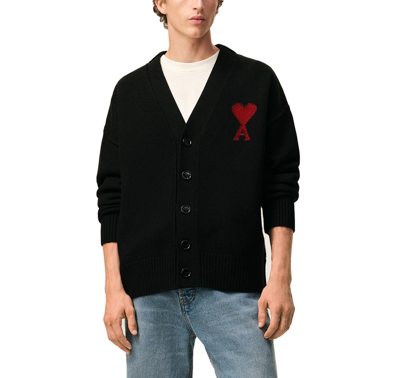 AMI Alexandre Mattiussi Unisex Ami de Coeur Wool Cardigan Black