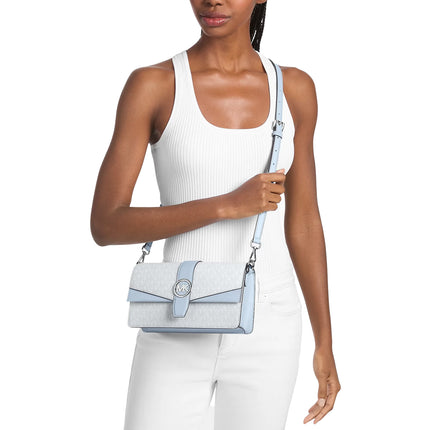 Michael Kors Women's Greenwich Medium Signature Logo Shoulder Bag Pale Ocean